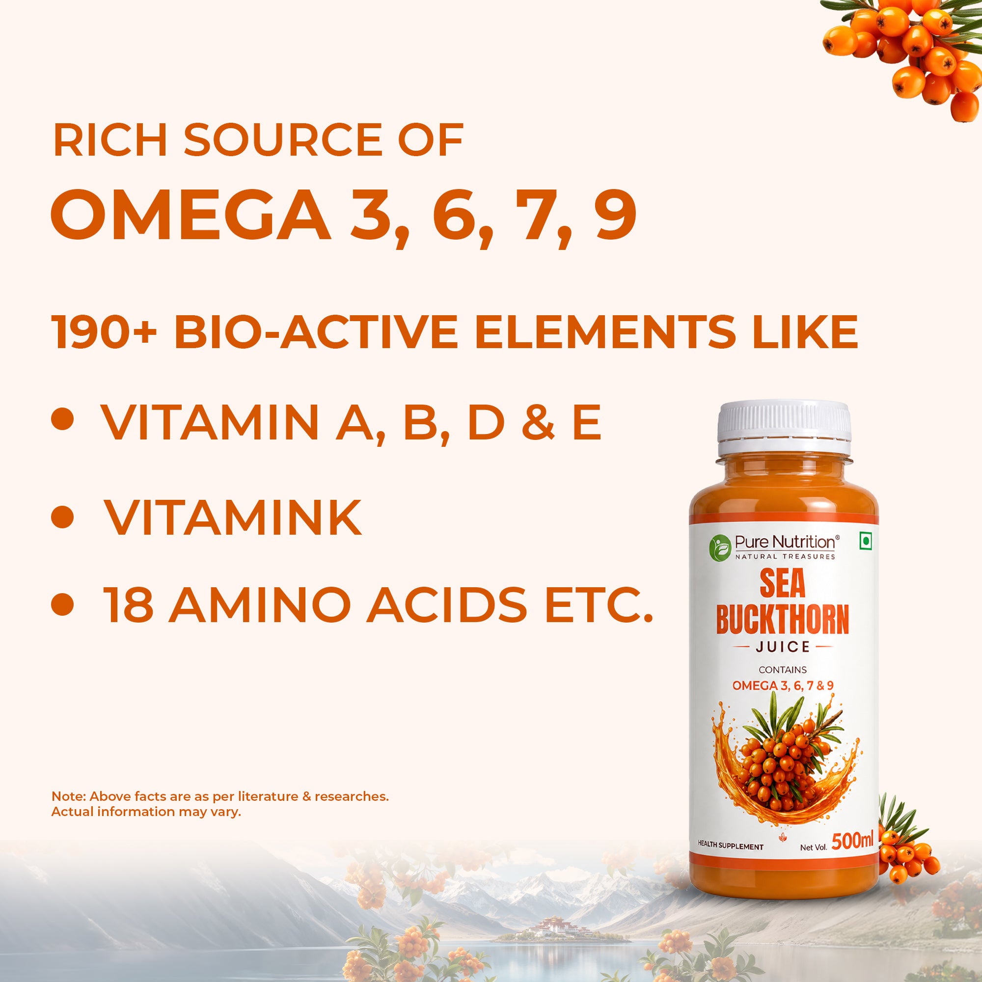 Sea Buckthorn Juice 500ml | Omega 3, 6, 7 & 9 | Daily Wellness Support | 500ML 3