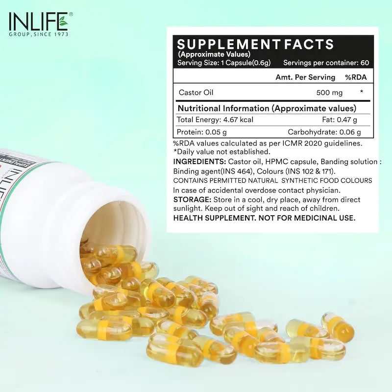 Inlife Castor Oil Supplement, 500mg, Veg. Capsules 2