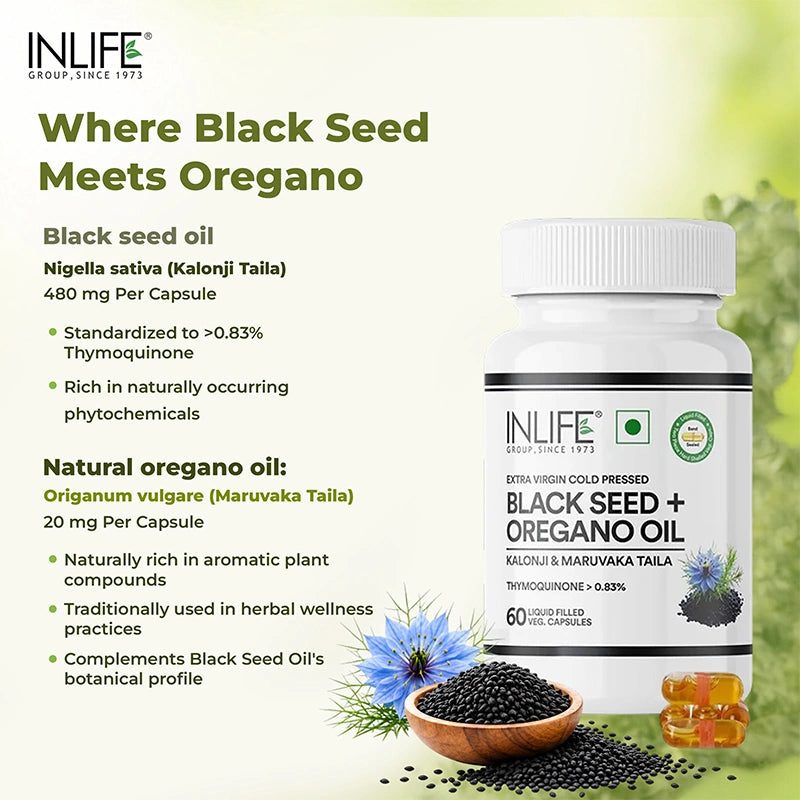 Inlife Black Seed Oil with Oregano, Veg. Liquid Filled Capsules 2