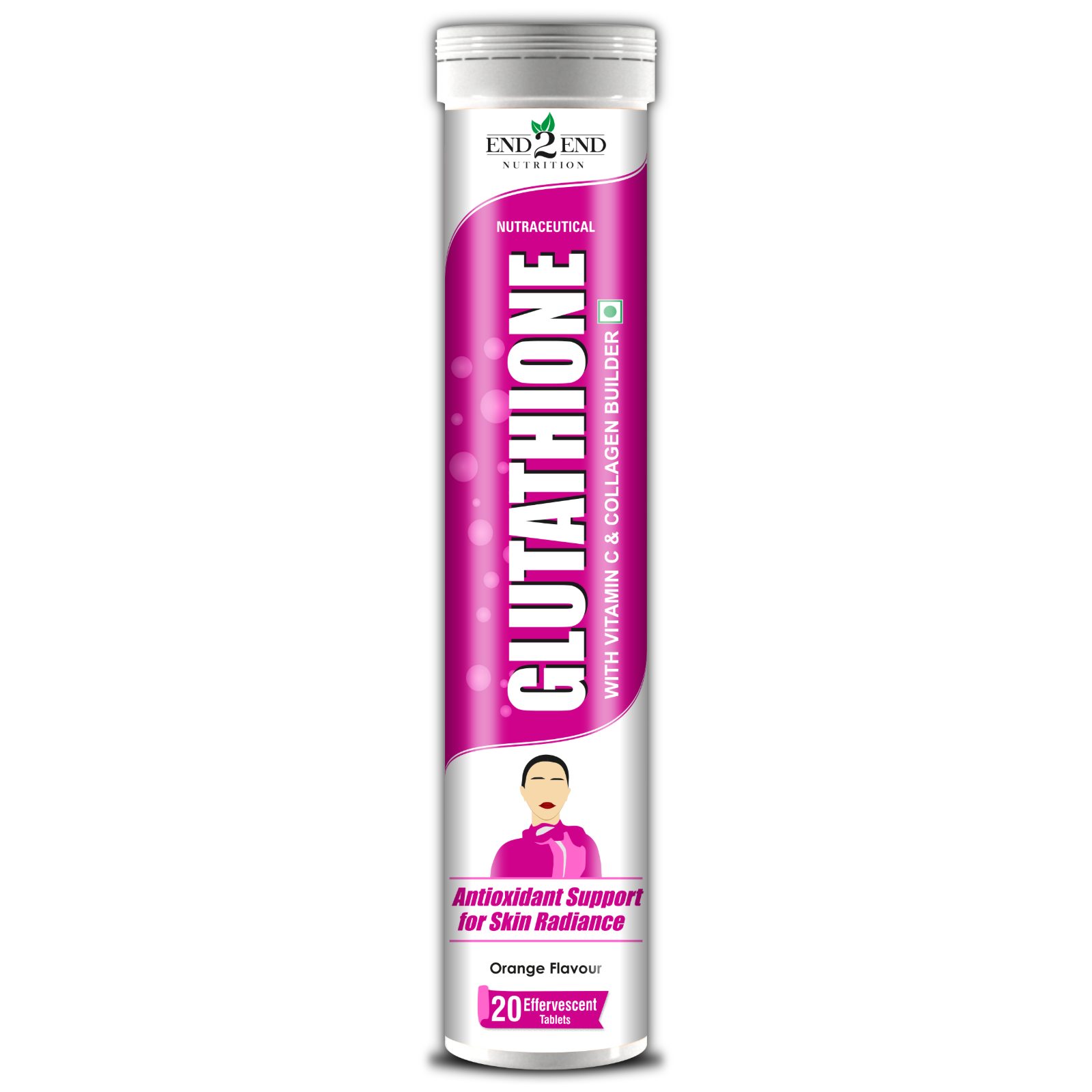End2End Nutrition Glutathione with Vitamin C, Hyaluronic Acid, Blueberry, Grape Seed, Goji Berry, Vitamin E, Selenium and Biotin | Collagen Builder for For Skin Glow & Radiance