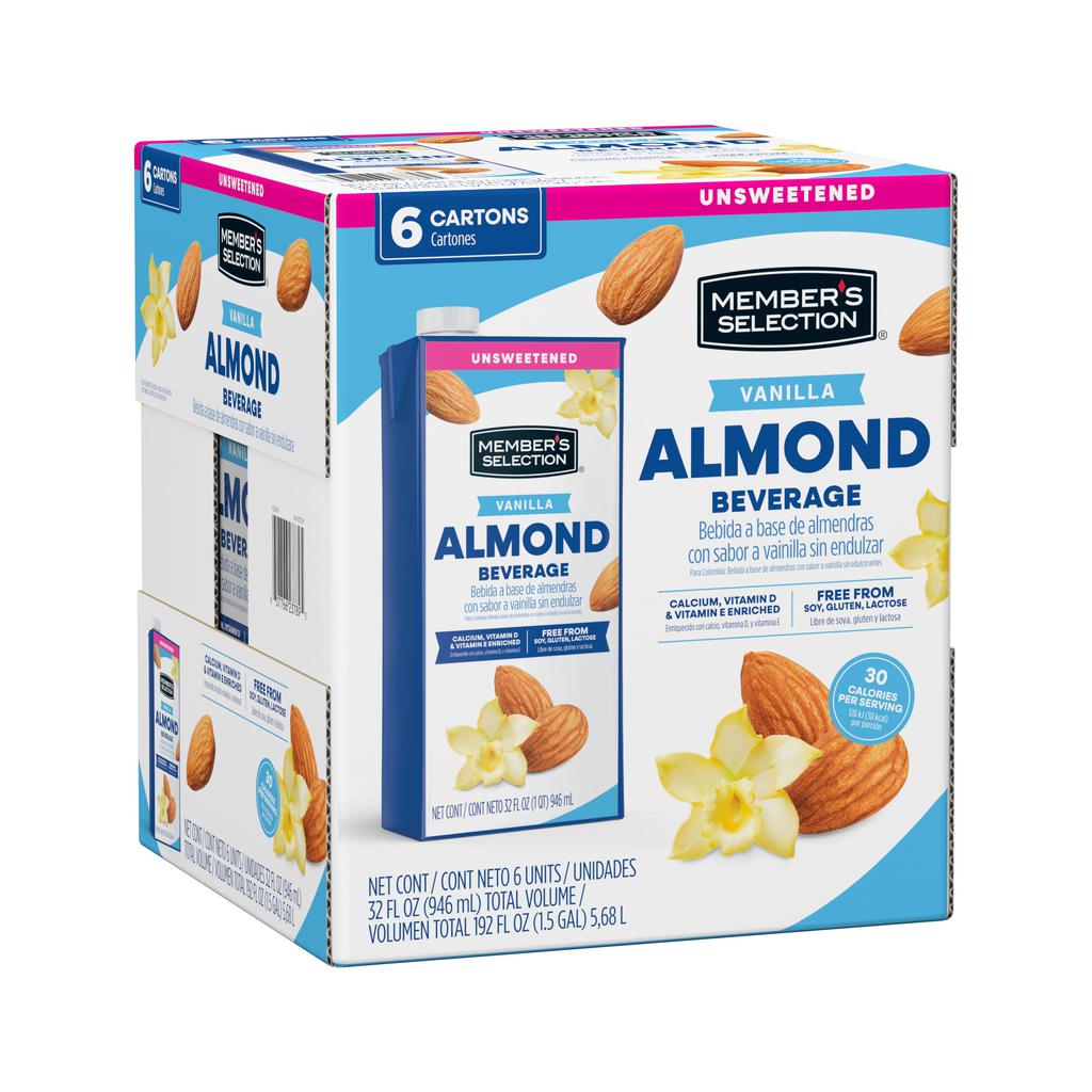 Member's Selection Bebida de Almendra Sabor Vainilla Sin Endulzante 6 Unidades / 946 mL / 32 oz