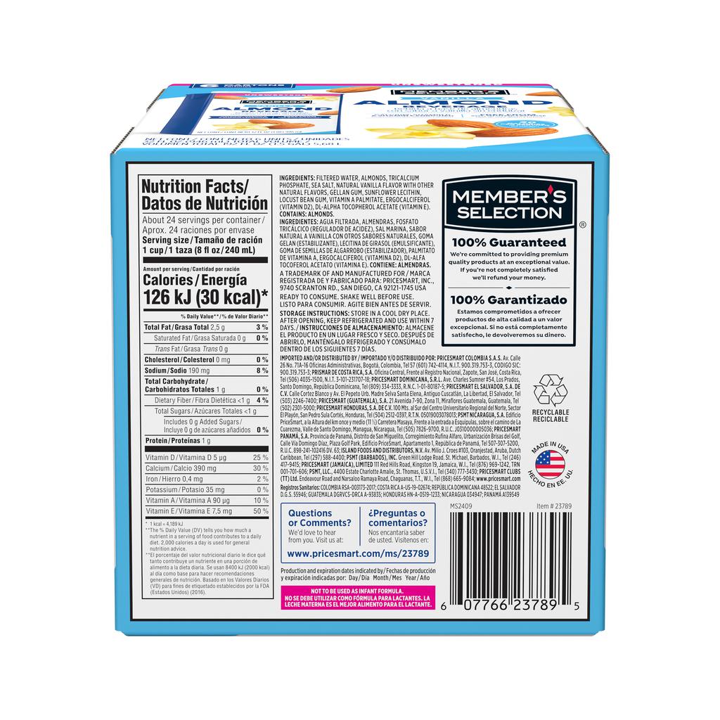 Member's Selection Bebida de Almendra Sabor Vainilla Sin Endulzante 6 Unidades / 946 mL / 32 oz 3
