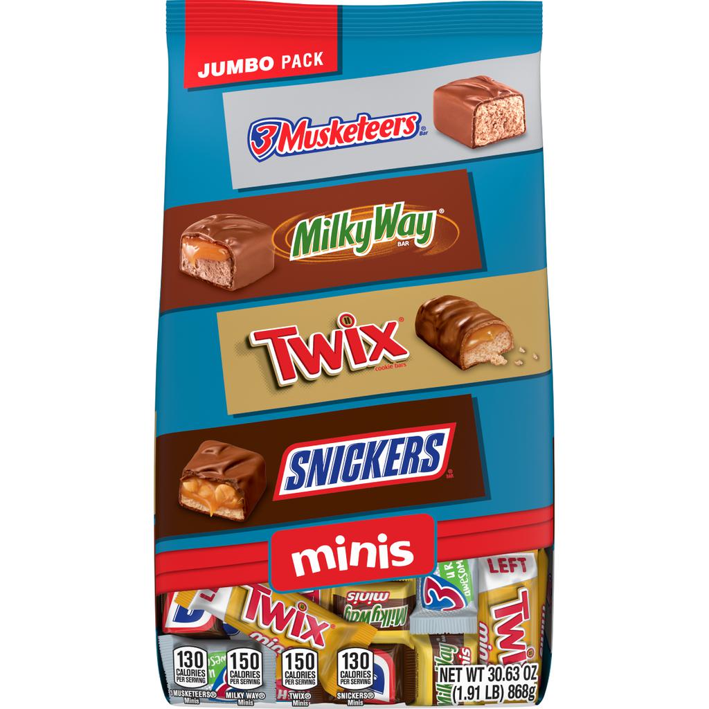 Snickers, Twix, Milky Way Y 3 Musketeers Paquete Variado de Chocolates Minis 868 g / 30.63 oz