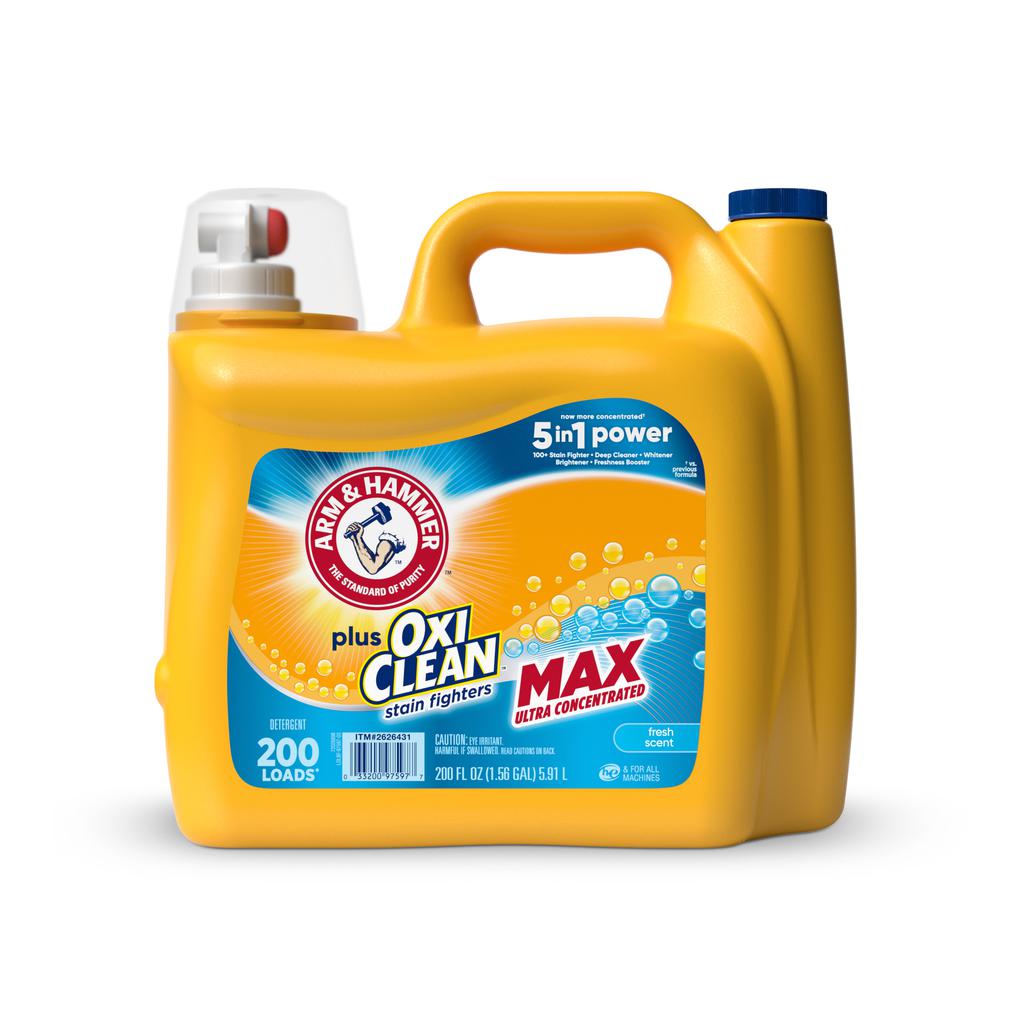 Arm & Hammer Detergente Líquido para Ropa Ultra Concentrado con Oxi Clean Quitamanchas 5.91 L / 200 oz / 200 Lavadas