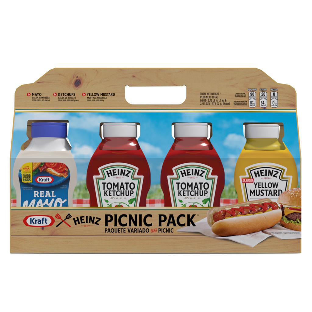 Heinz/Kraft Paquete para Picnic Salsa de Tomate, Mostaza y Mayonesa 4 Unidades