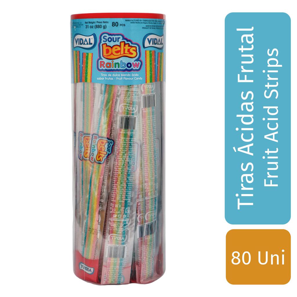 Vidal Tiras de Dulce Blando Ácido Sabor Frutas 80 Unidades / 11 g / 0.38 oz