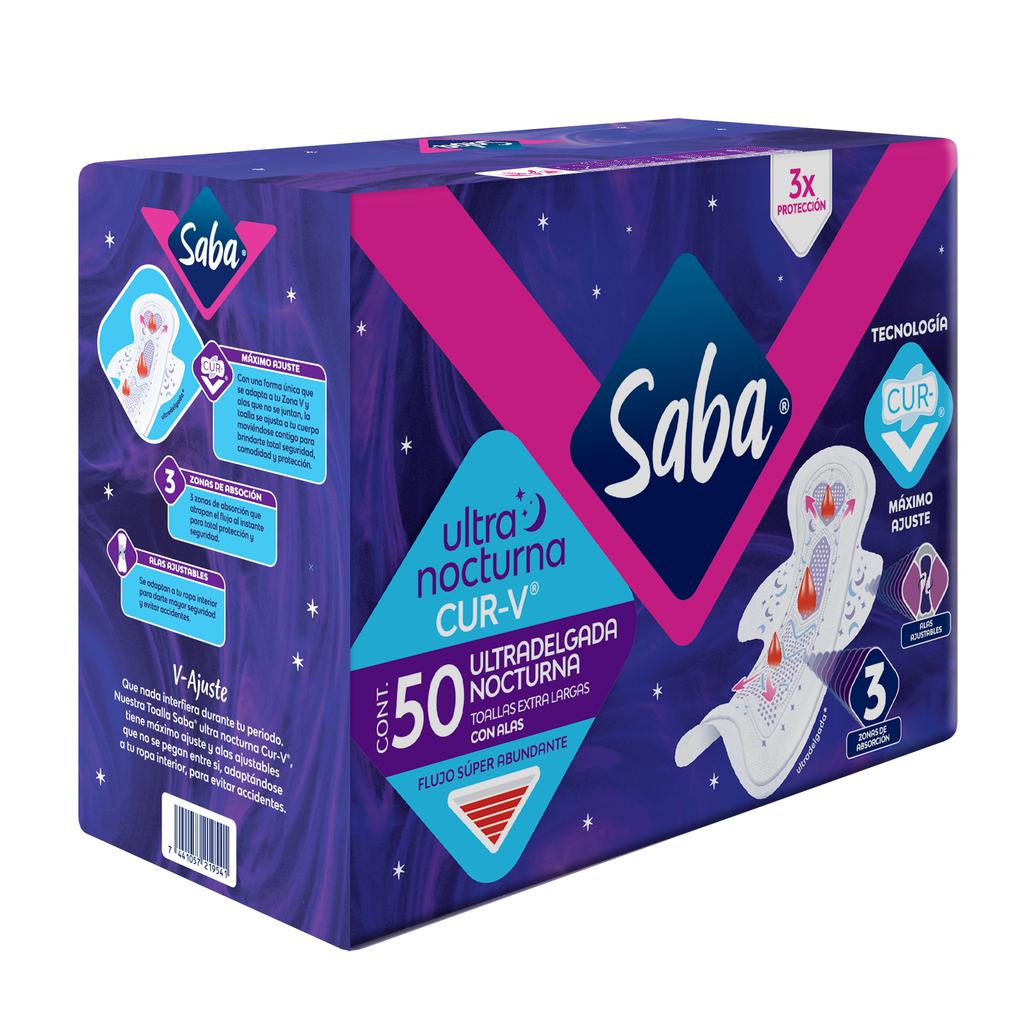 Saba Toallas Femeninas Nocturna Ultra Delgada Cur V 50 Unidades 2