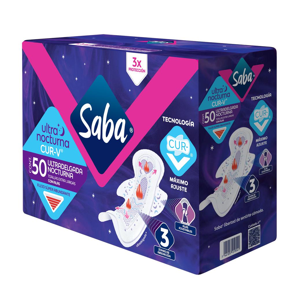 Saba Toallas Femeninas Nocturna Ultra Delgada Cur V 50 Unidades 3