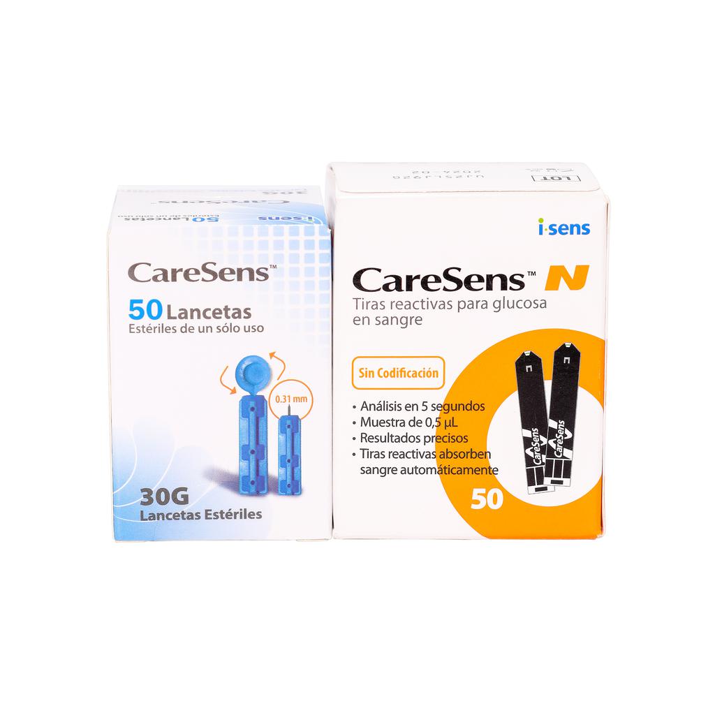 CareSens Tiras Reactivas y Lancetas Giratorias para Glucómetro CareSens N