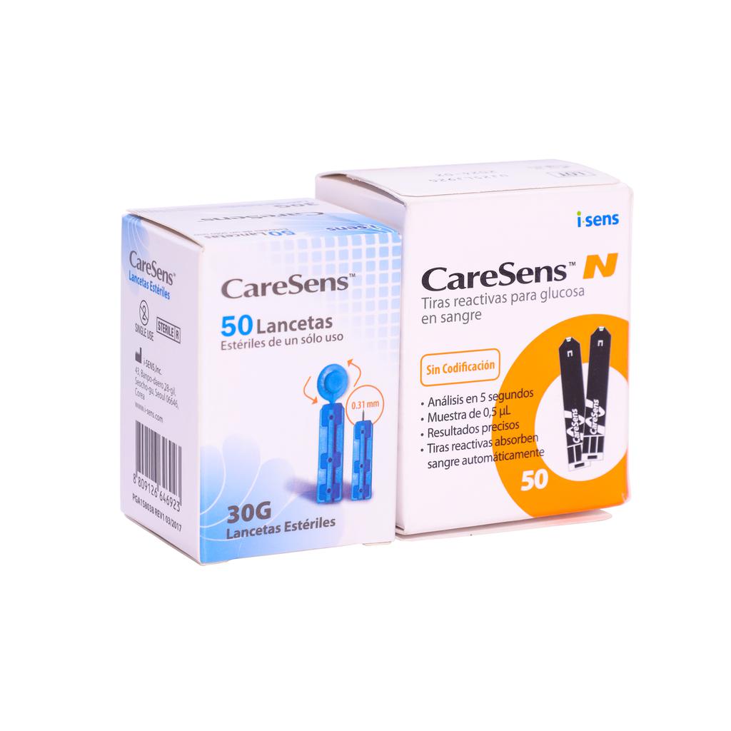 CareSens Tiras Reactivas y Lancetas Giratorias para Glucómetro CareSens N 2