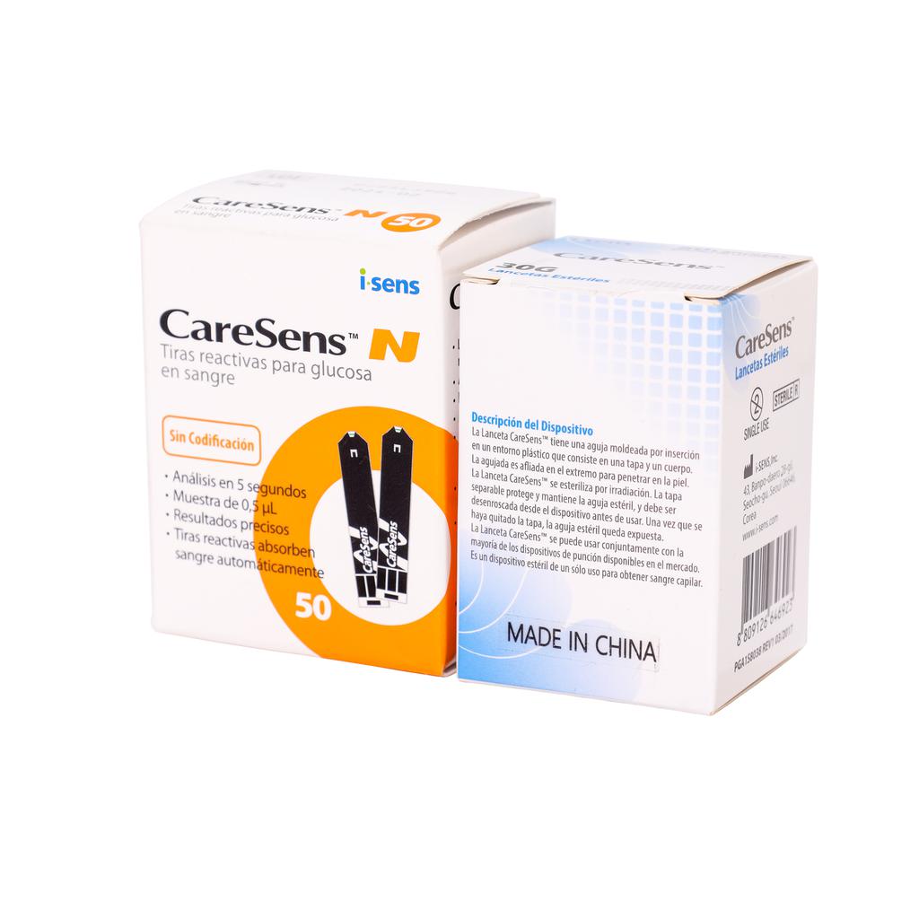 CareSens Tiras Reactivas y Lancetas Giratorias para Glucómetro CareSens N 3