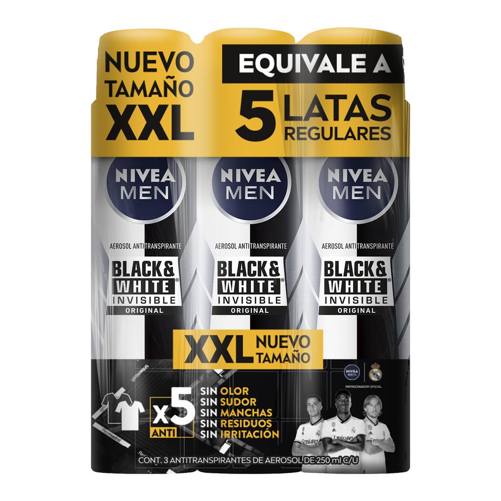 Nivea Aerosol Antitranspirante Black and White Invisible 3 Unidades / 250 mL / 8.7 oz
