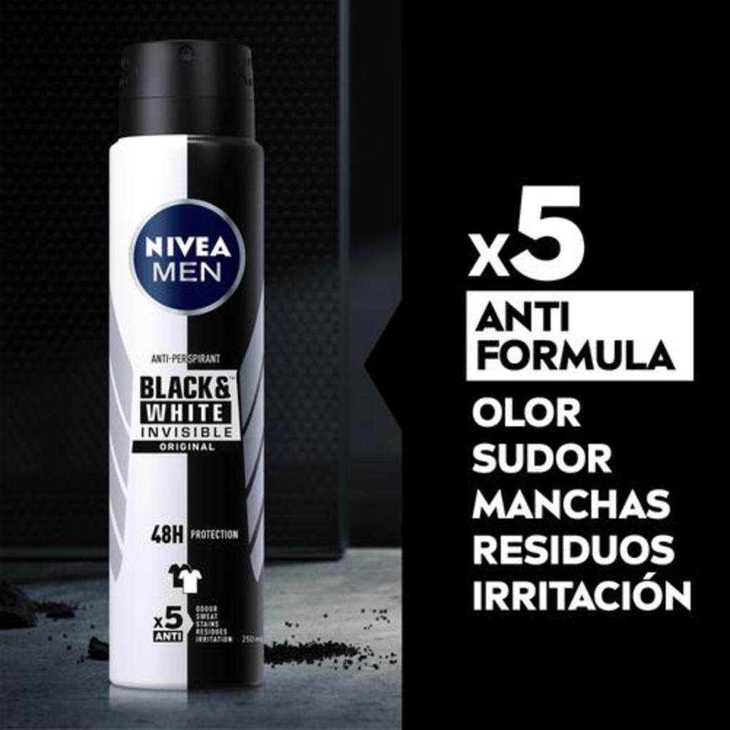 Nivea Aerosol Antitranspirante Black and White Invisible 3 Unidades / 250 mL / 8.7 oz 3