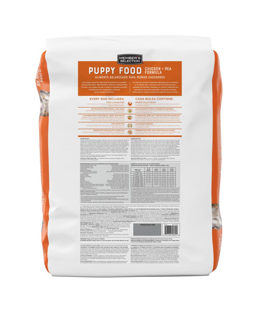 Member's Selection Alimento Balanceado con Pollo y Guisantes para Perros Cachorros 9.07 kg / 20 lb 3