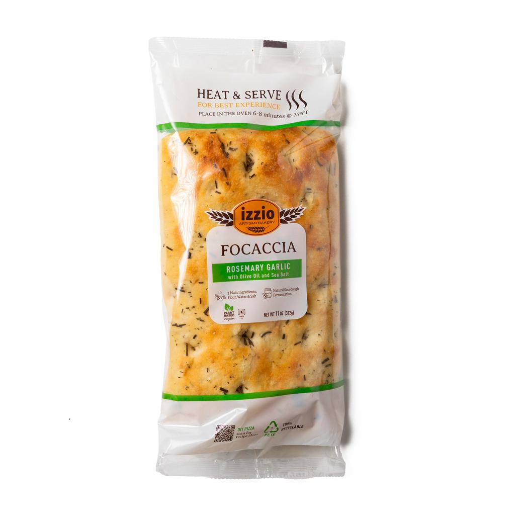 Izzio Pan Focaccia Artesanal de Masa Madre con Romero, Ajo y Aceite de Oliva Listo para Hornear