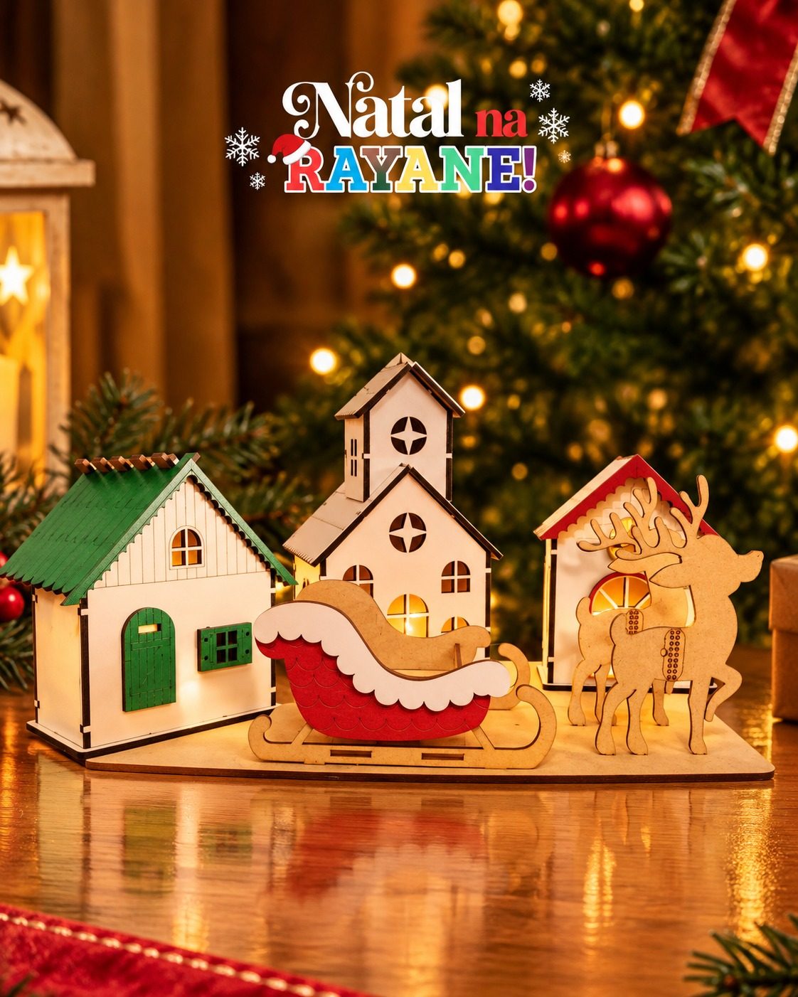 Vila de natal colorida com trenó 