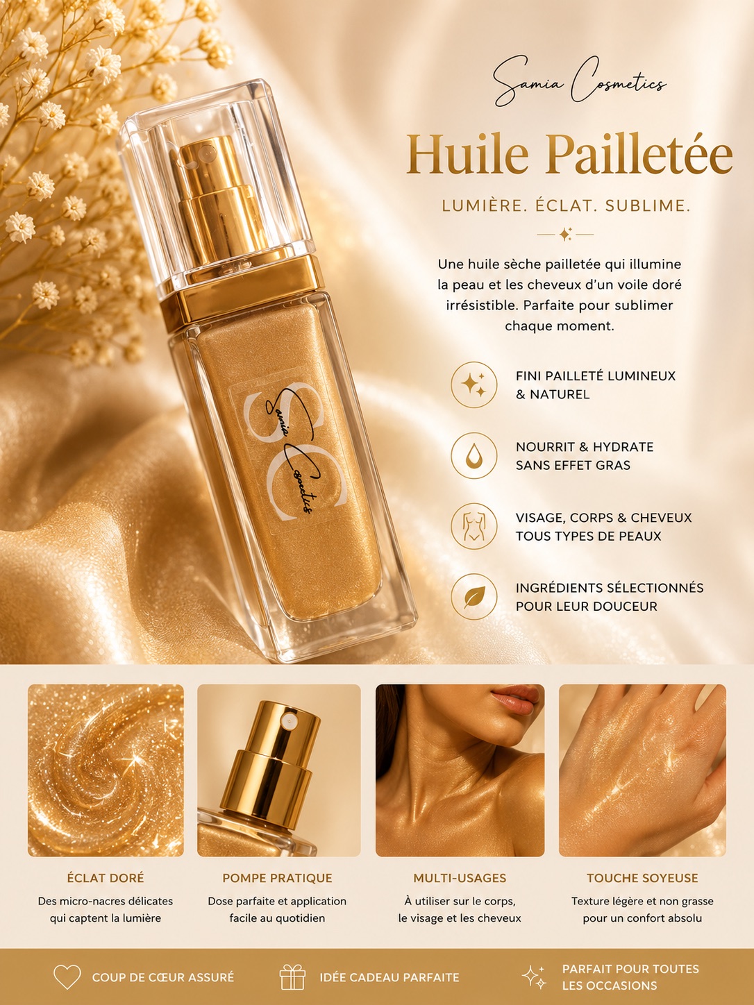 Huile pailletée dore