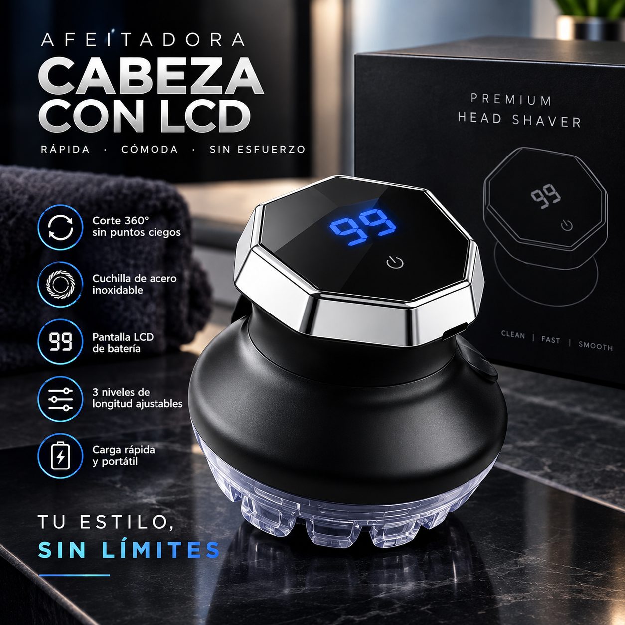 Afeitadora de cabeza lcd