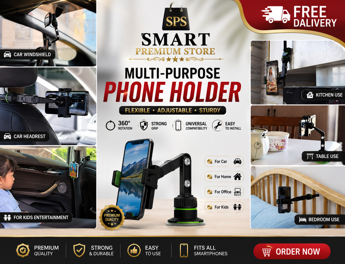 📱 Adjustable Black Mobile Phone Holder for Home & Office 🏠💼 - Image 1