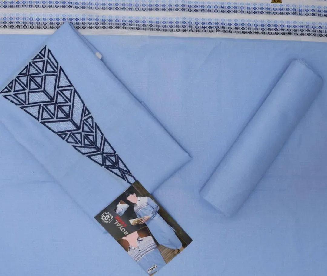 ✨ Unstitched Cotton Suit for Men – Blue Embroidered Premium Fabric | Soft & Comfortable | Perfect for Eid & Casual Wear 2