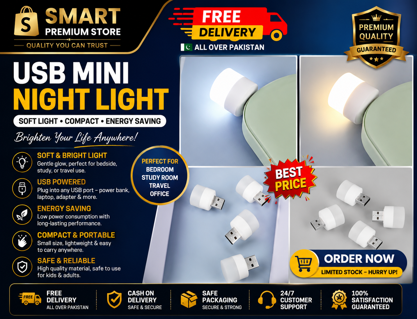 💡 USB Night Light Pack of 3 | Portable Mini LED Lights | Bright White Glow | Energy Saving | Plug & Play - Image 1