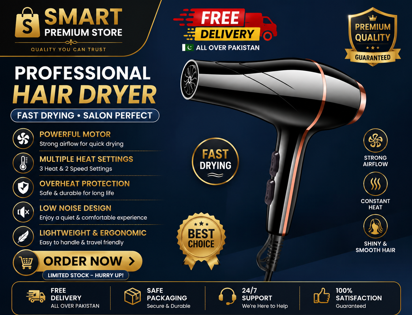 💨🖤 Premium Hair Dryer Black | Fast Drying | Salon Quality | 🚚 Free Delivery - Image 1