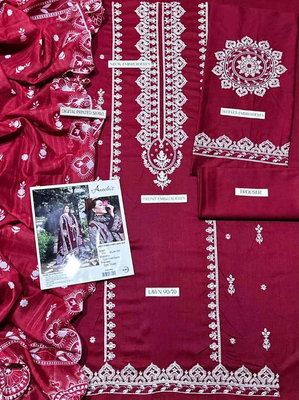 👗✨ Maroon Embroidered 3 Pcs Women's Lawn Suit Set | Elegant Design | Comfortable Fabric | 🚚 Free Delivery 2