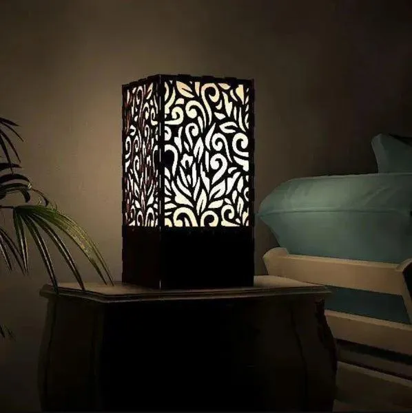 🏡 Premium Wooden Side Table Lamp with Elegant Laser Cut Floral Design | Modern Home Decor 2