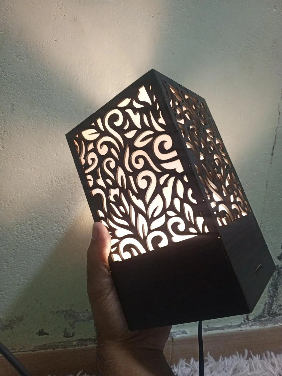 🏡 Premium Wooden Side Table Lamp with Elegant Laser Cut Floral Design | Modern Home Decor 4
