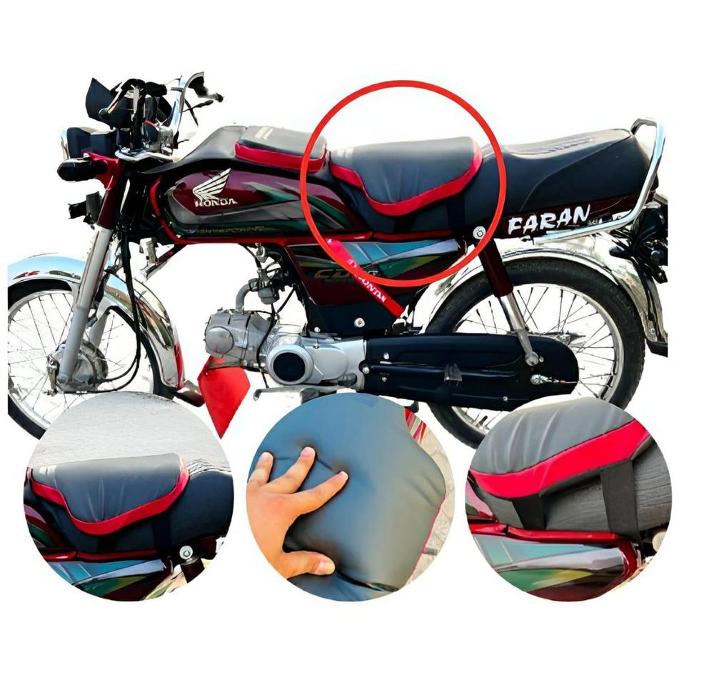 ✨ Premium Leather Bike Seat Cushion – Black & Red | Soft Comfort | Universal Motorcycle Seat Cover | Durable & Stylish 3