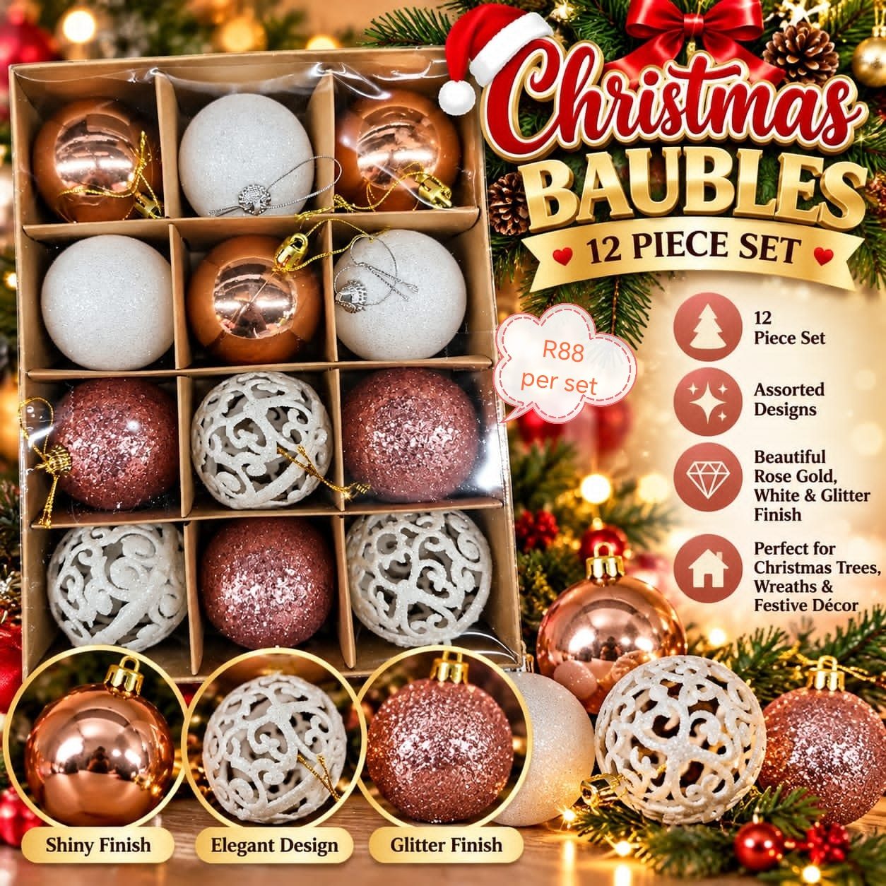 Christmas Baubles 12 piece set 