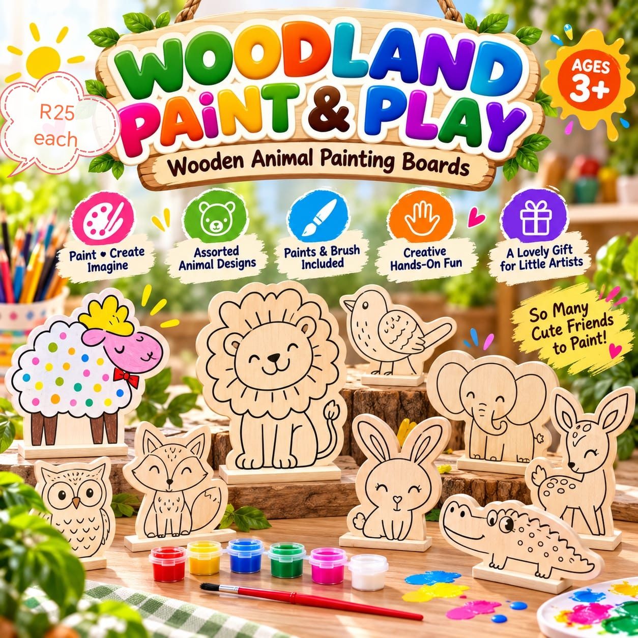 Wooden animal paintings block 
