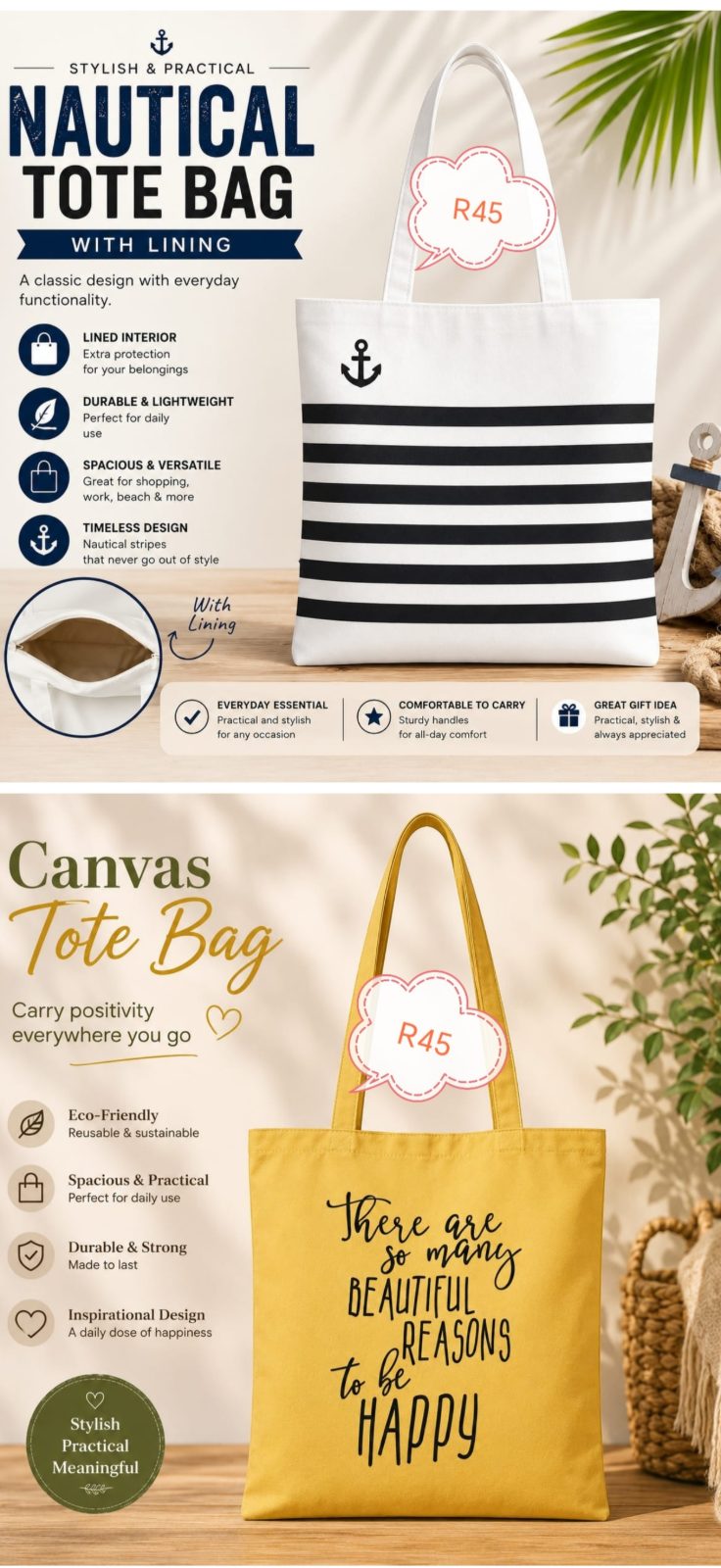 Tote bags 5 different designs