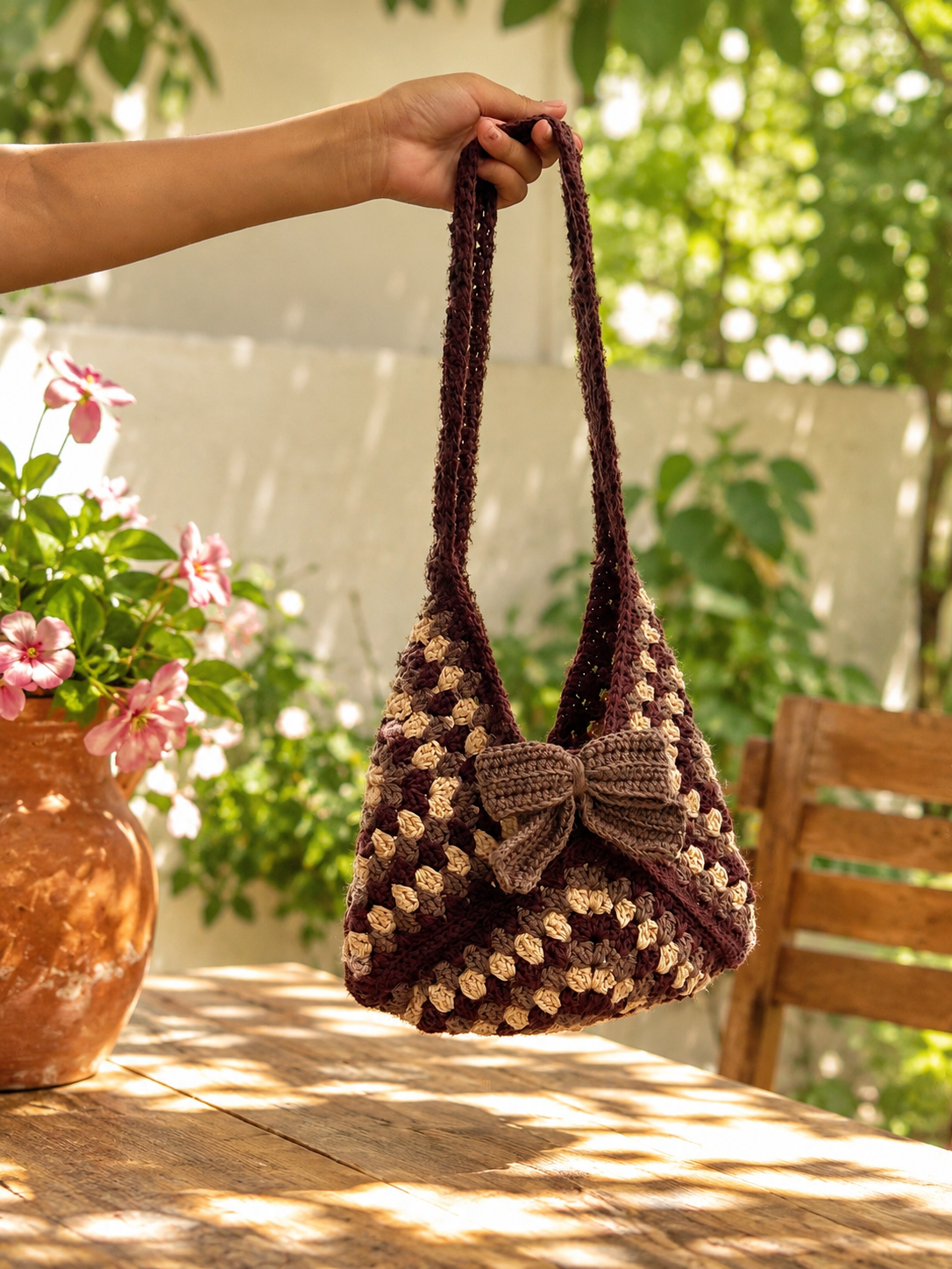 Brown granny square bag