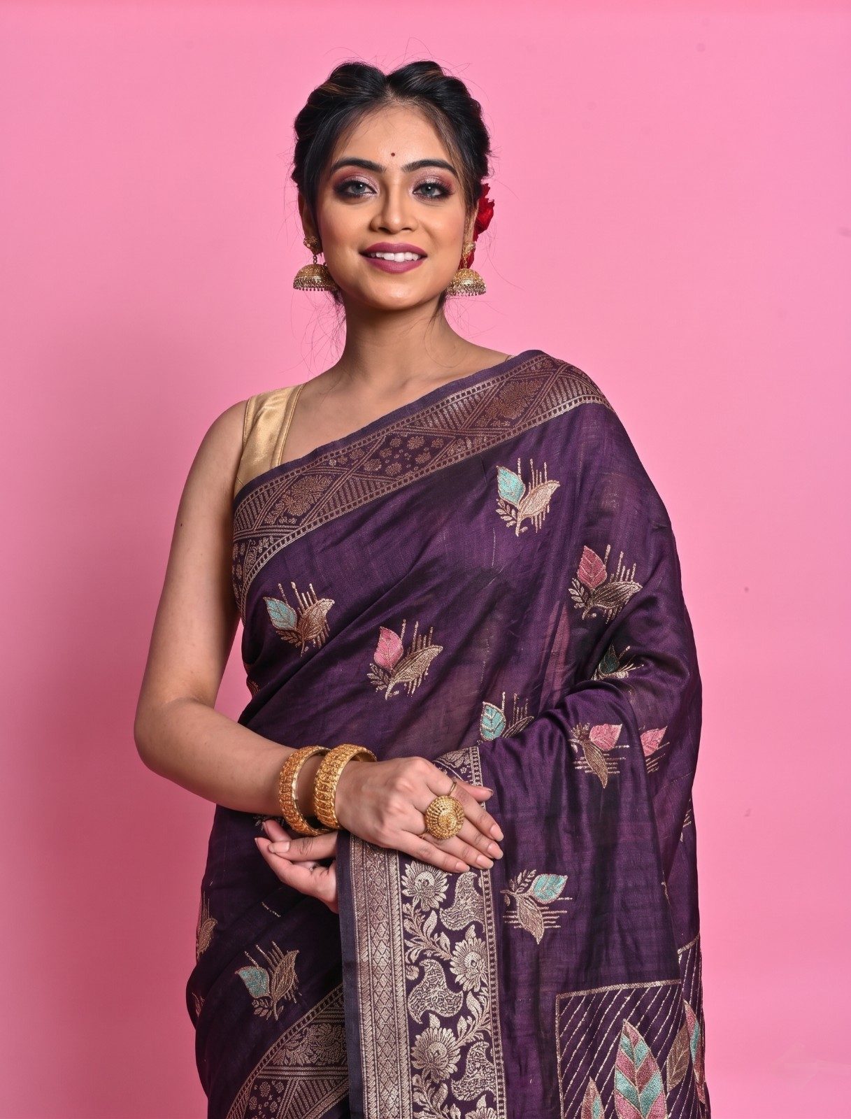 Banarasi Soft Silk Saree in Jamuni Purple with Antique Zari & Meenakari Weave
