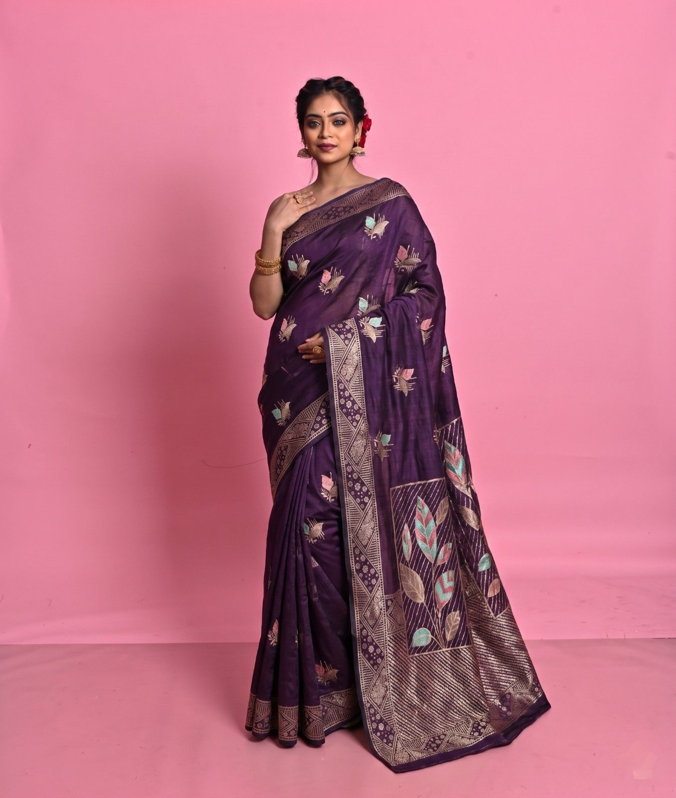 Banarasi Soft Silk Saree in Jamuni Purple with Antique Zari & Meenakari Weave 2