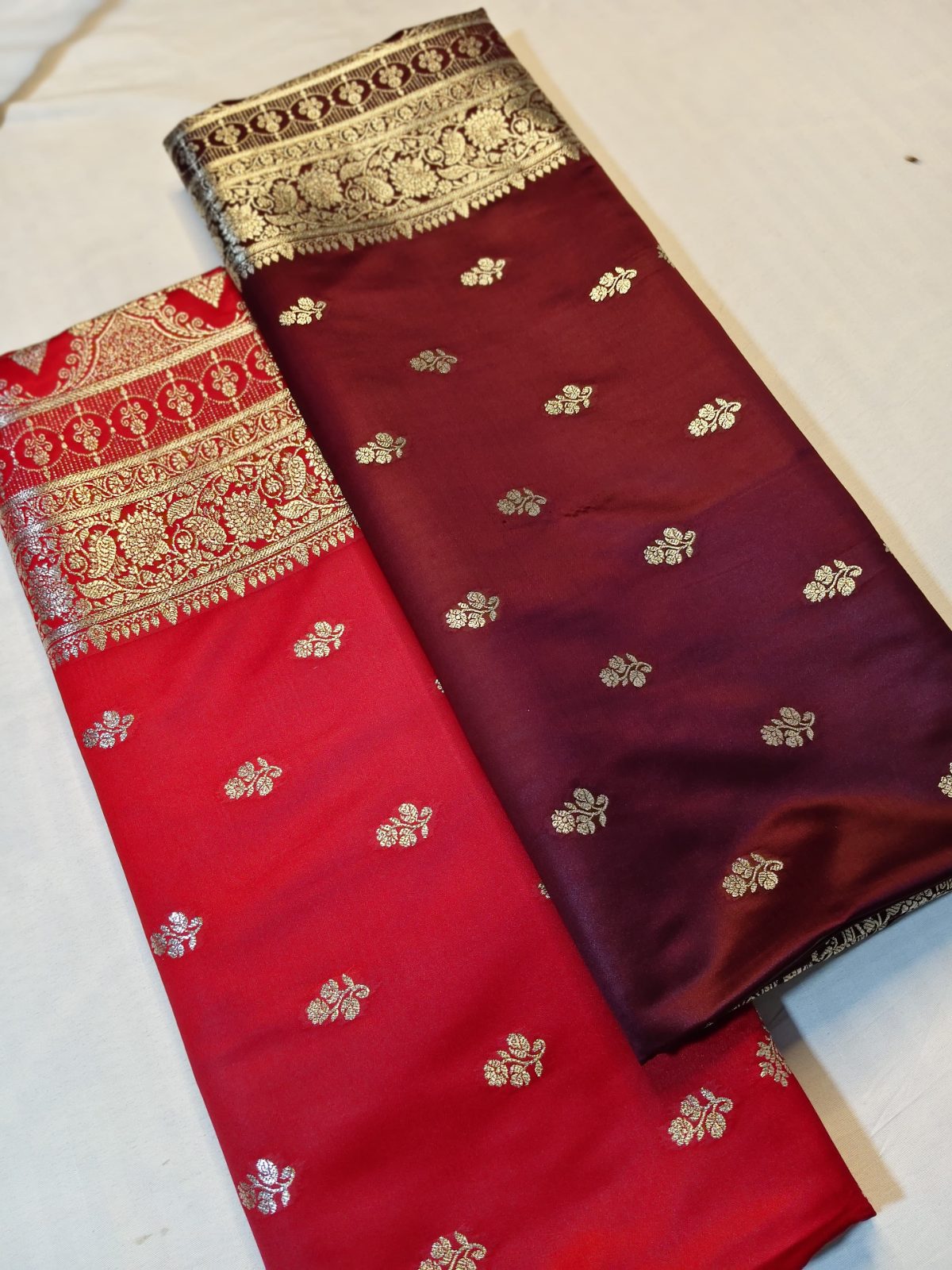 Maroon Banarasi Katan Silk Saree with Antique Gold Zari Paisley Pallu & Floral Buta 3