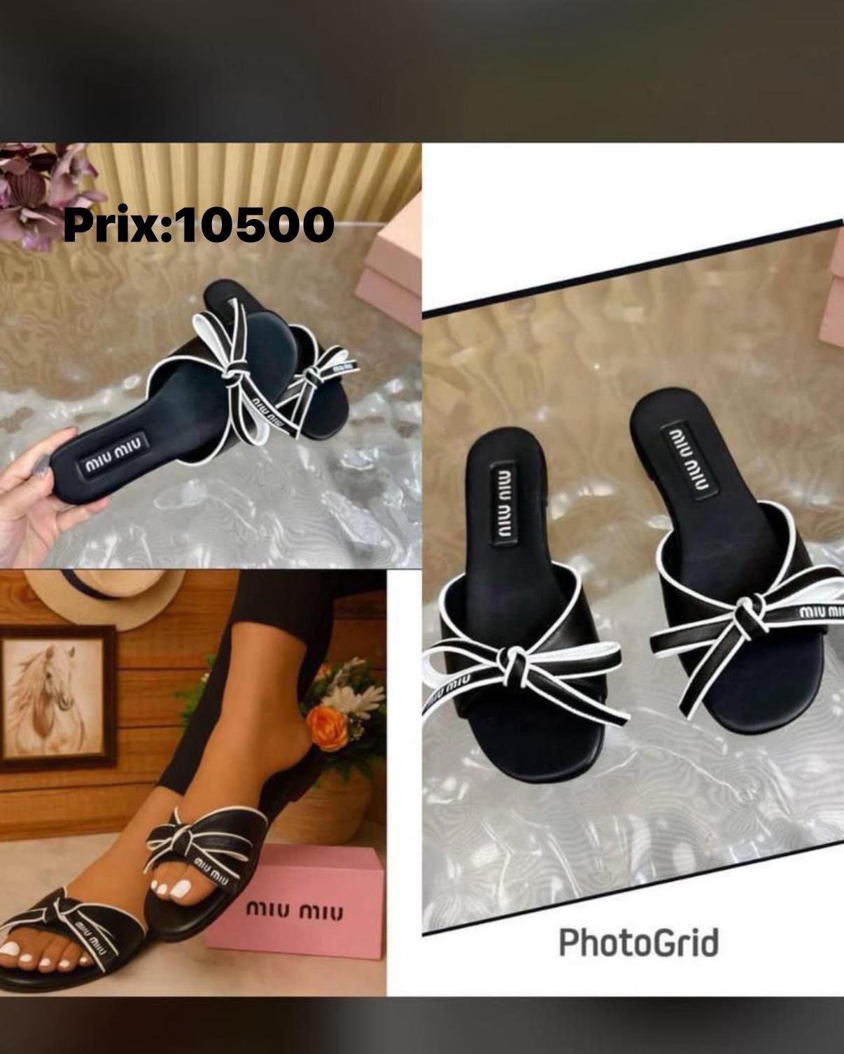Mules MIU MIU plates à nœud, noir et blanc