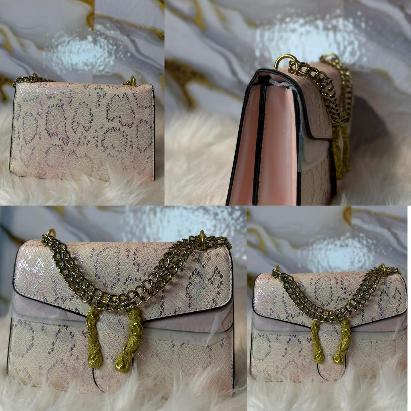 Sac à rabat effet python, chaîne dorée 2