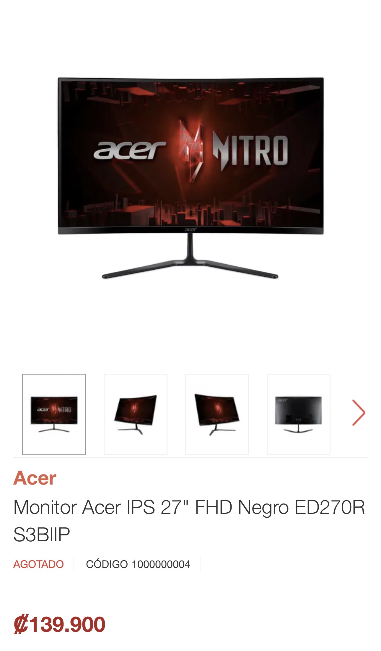 🖥️ Monitor ACER Curvo 180hz 27'' 4