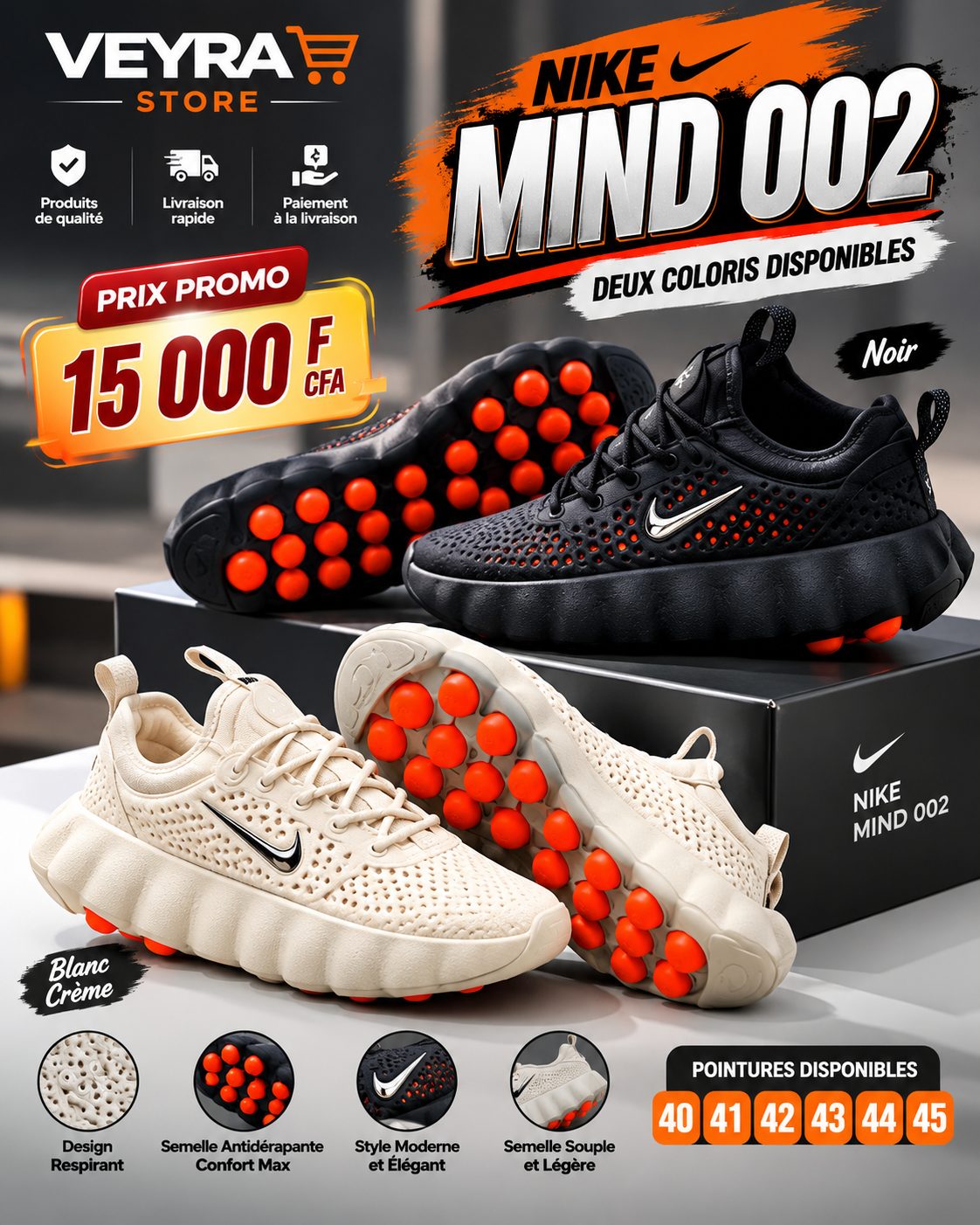 Chaussures Nike Mind 002 – Noir & Blanc Crème - Image 1