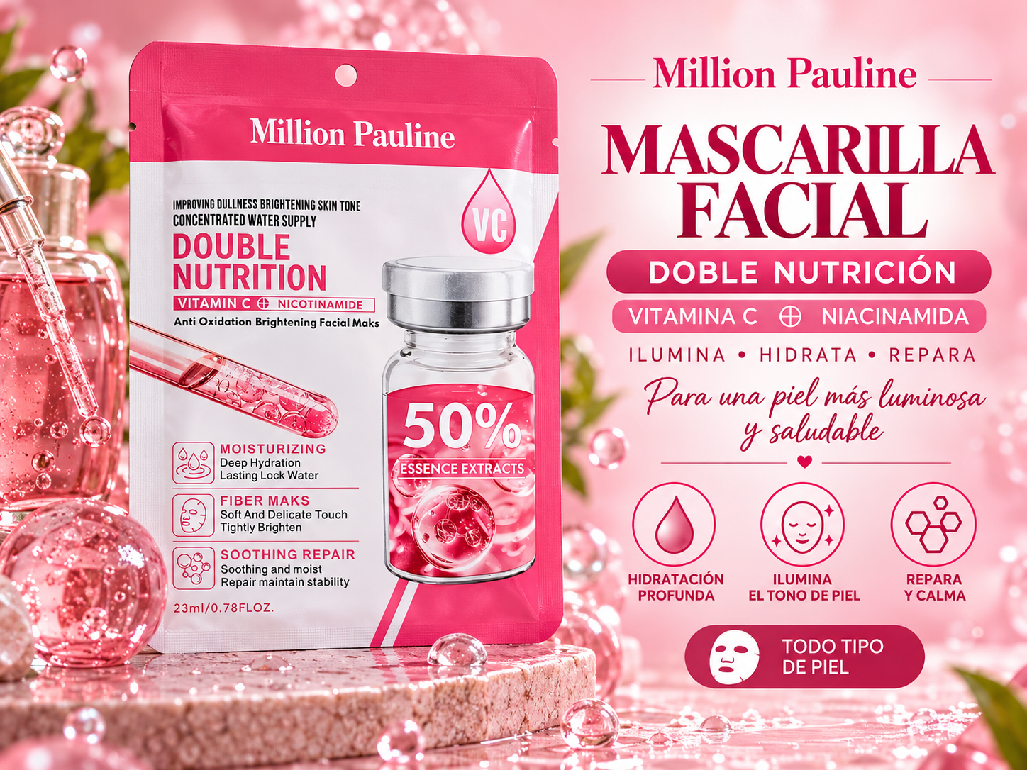 Mascarilla facial rosa de doble nutrición