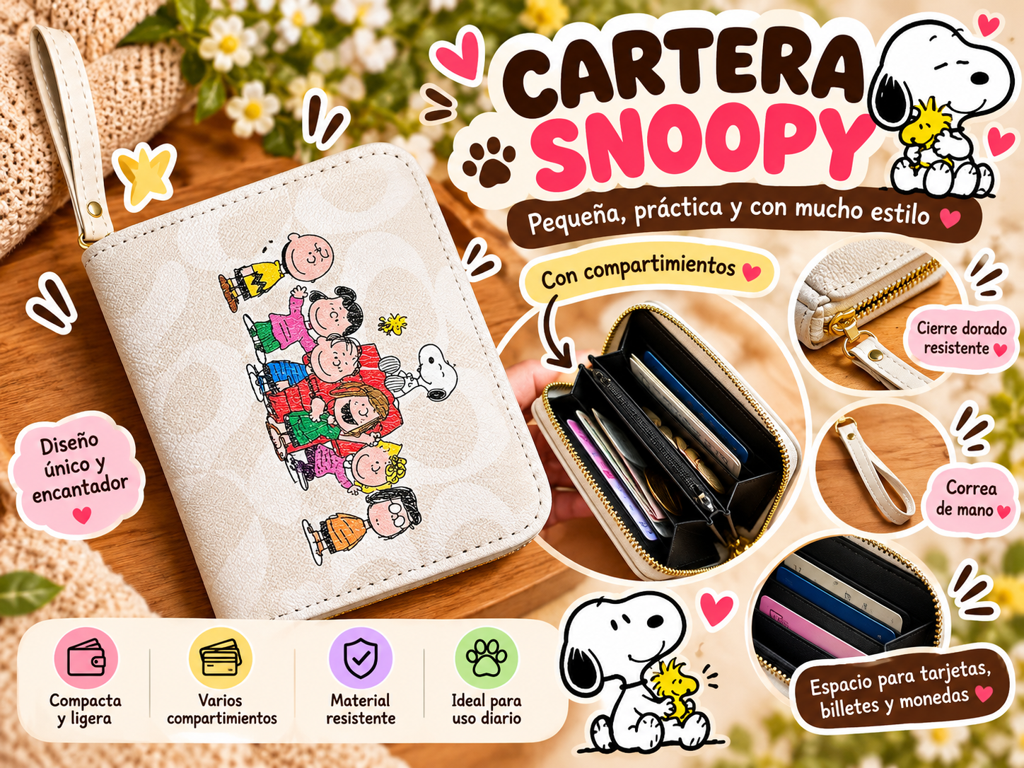 Cartera Snoopy diseño único y encantador