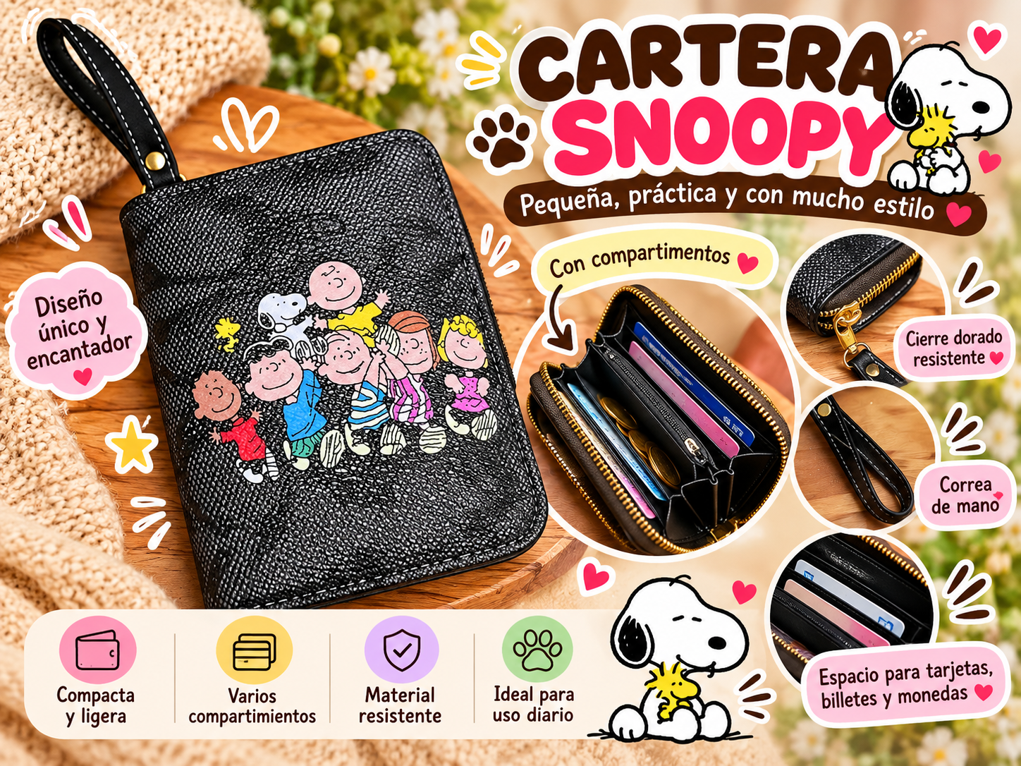 Cartera Snoopy pequeña y encantadora