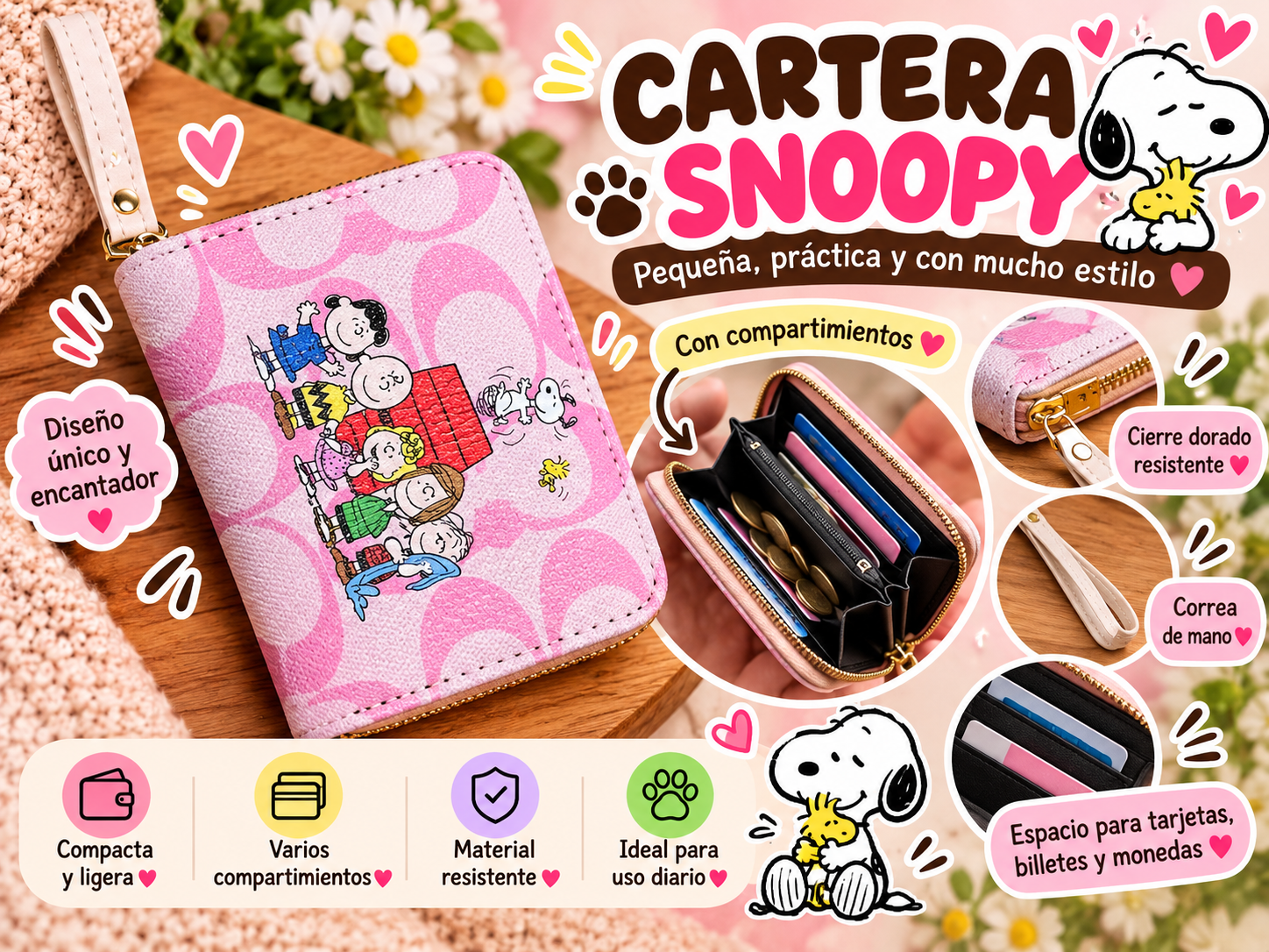 Cartera Snoopy pequeña y encantadora