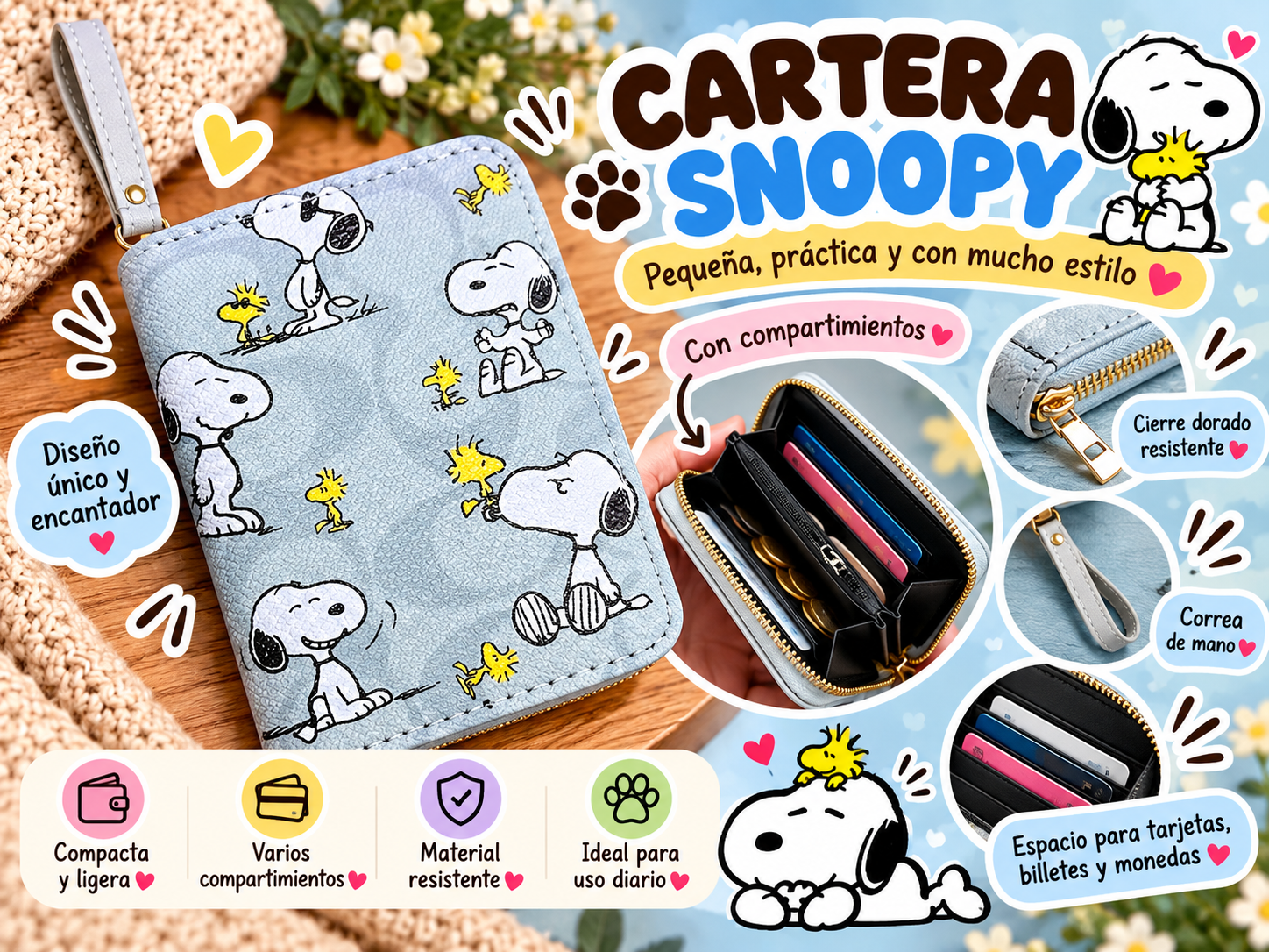 Collage kawaii de cartera Snoopy