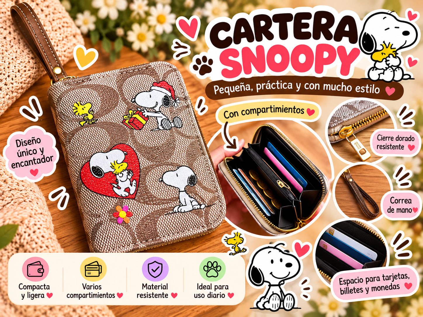 Cartera Snoopy Cute y Práctica