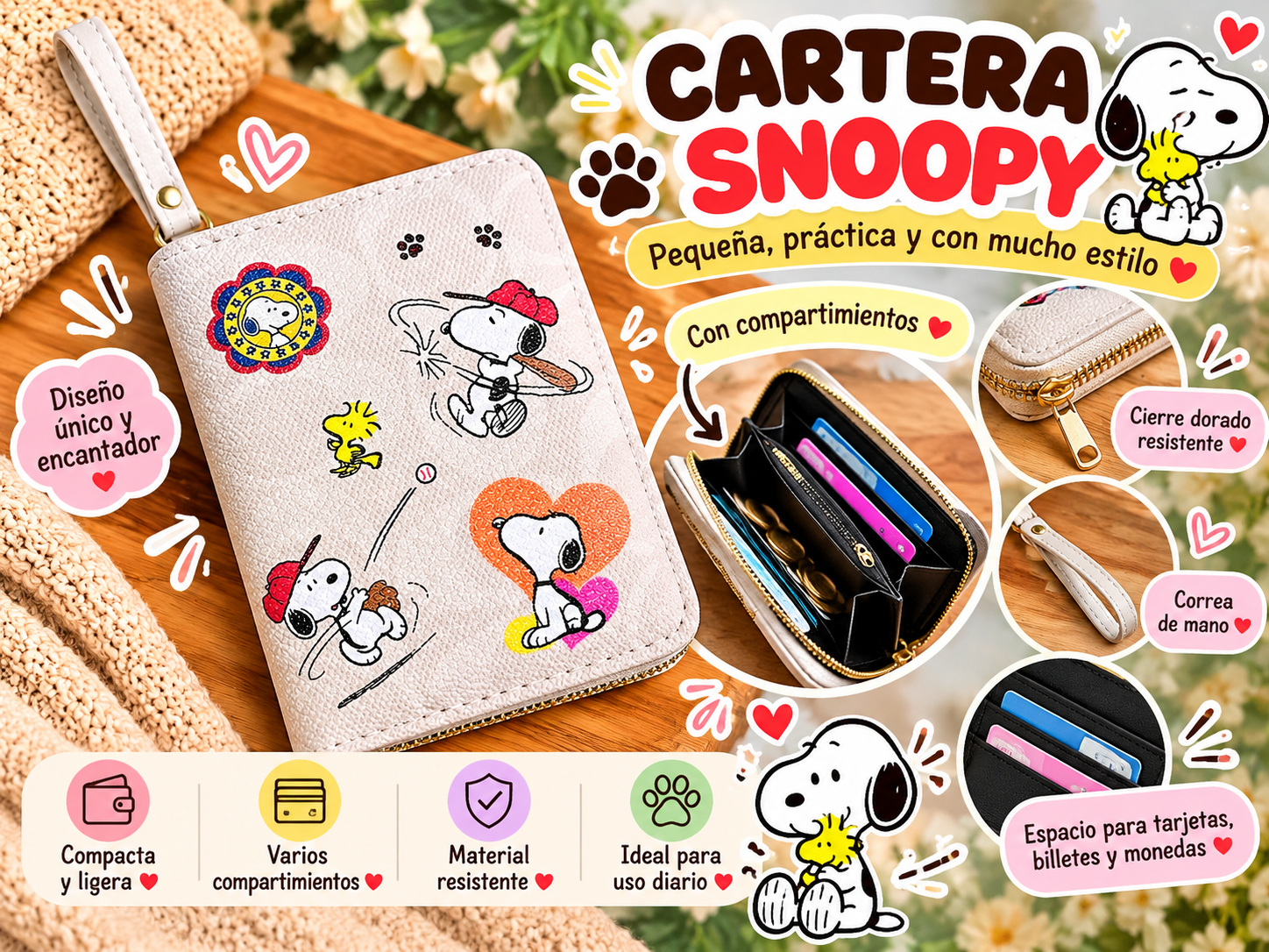 Cartera Snoopy pequeña y encantadora