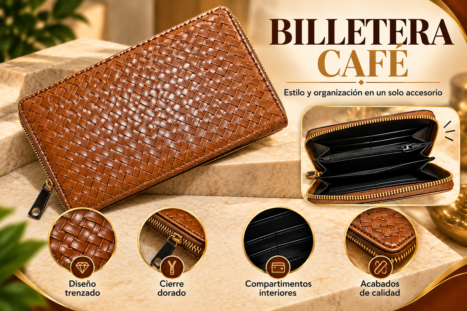 Billetera Café Trenzada