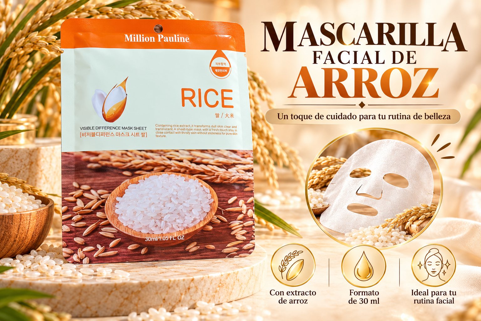Mascarilla facial de arroz premium